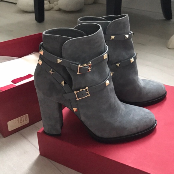 Valentino Shoes - Valentino grey suede boot with studs